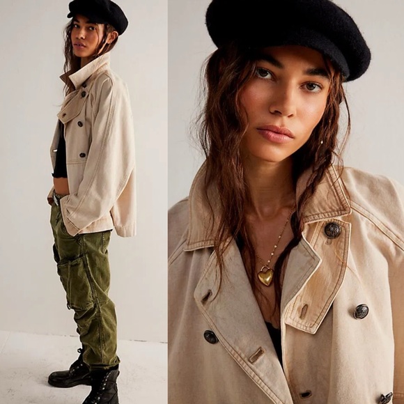 NWT Free People Viva Surplus Peacoat Cropped Trench Jacket Morning Oat - Picture 7 of 7